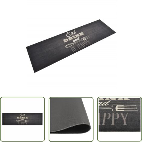 The Living Store Tapis de cuisine lavable impression cuisine noir 60x180 cm - Tapis De Cuisine - Tapis Absorbant - Tapis Décoratif - Tapis Moderne - Tapis Multicolores