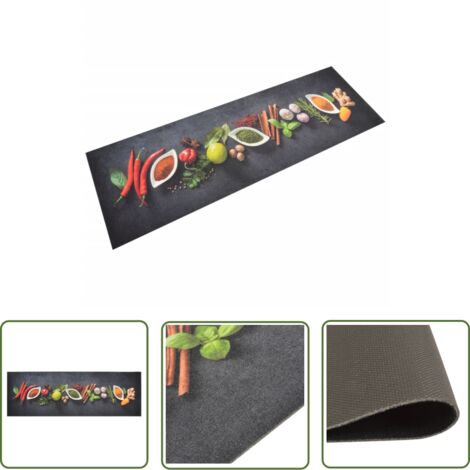 The Living Store Tapis de cuisine lavable impression d'épices 60x180 cm velours - Tapis De Cuisine - Tapis Absorbant - Tapis Décoratif - Tapis Multicolores - Tapis Salle De Bain