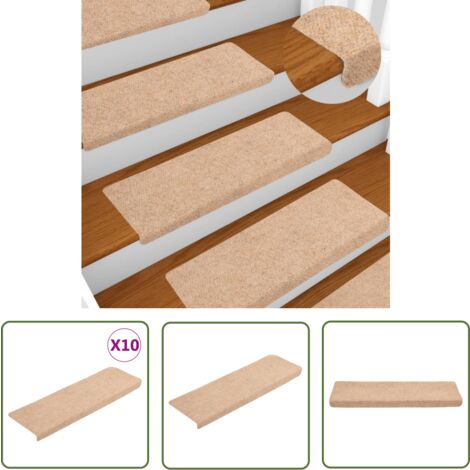 The Living Store Tapis de marches d'escalier 10 pcs crème 65x21x4 cm aiguilleté - Tapis D'escalier - Tapis Marche - Décoration Escalier - Protection Glisse - Antidérapant