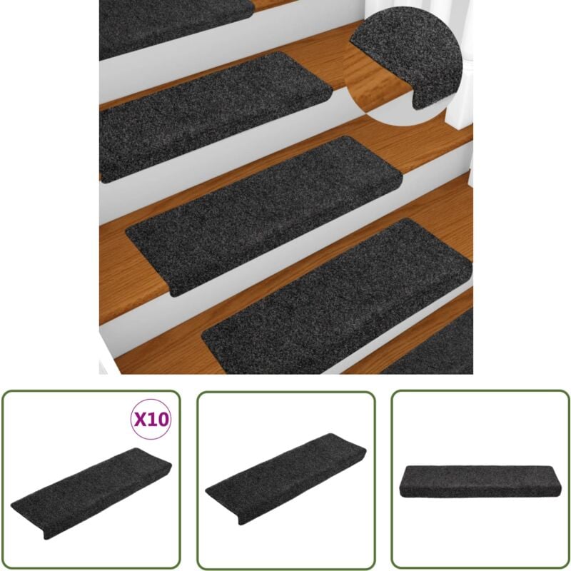 Tapis de marches d'escalier 10 pcs Gris 65x21x4 cm Aiguilleté - Tapis D'escalier - Tapis Marche - Décoration Escalier - Protection Glisse - Tapis