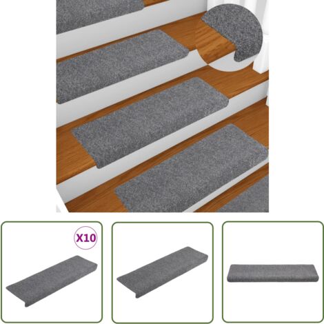 The Living Store Tapis de marches d'escalier 10 pcs Gris 65x21x4 cm Aiguilleté - Tapis D'escalier - Tapis Marche - Décoration Escalier - Protection Glisse - Antidérapant