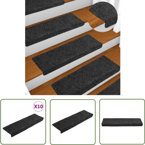 The Living Store Tapis de marches d'escalier 10 pcs Gris 65x21x4 cm Aiguilleté - Tapis D'escalier - Tapis Marche - Décoration Escalier - Protection Glisse - Tapis Antidérapant