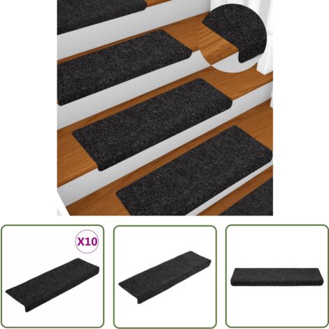 The Living Store Tapis de marches d'escalier 10 pcs Noir 65x21x4 cm Aiguilleté - Tapis D'escalier - Tapis Marche - Décoration Escalier - Protection Glisse - Antidérapant