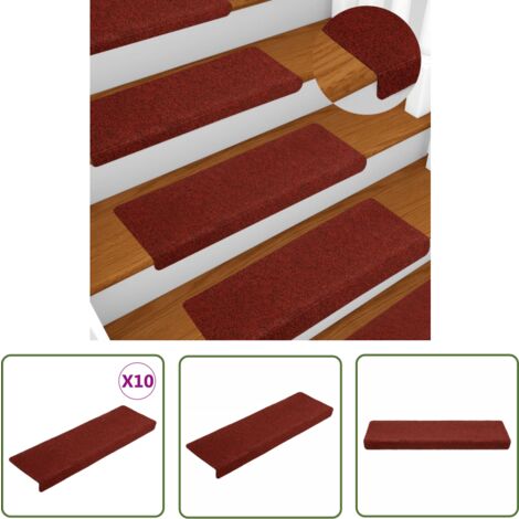 The Living Store Tapis de marches d'escalier 10pcs Bordeaux 65x21x4cm Aiguilleté - Tapis D'escalier - Tapis Marche - Décoration Escalier - Protection Glisse - Tapis Antidérapant