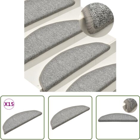 The Living Store Tapis de marches d'escalier 15 pcs Gris clair 56x17x3 cm - Tapis D'escalier - Protection Escalier - Tapis Marche - Antidérapant - Lavable