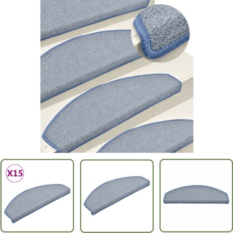 The Living Store Tapis de marches d'escalier 15 pcs Gris clair et bleu 65x24x4cm - Tapis D'escalier - Protection Escalier - Tapis Marche Escalier - Antidérapant - Lavable