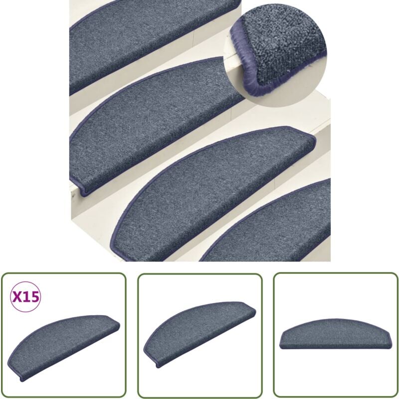 Devenirriche - The Living Store Tapis de marches d'escalier 15 pcs Gris foncé et bleu 65x24x4cm - Tapis D'escalier - Protection Escalier - Tapis