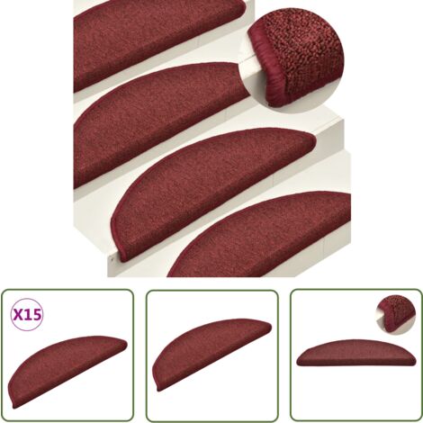 The Living Store Tapis de marches d'escalier 15 pcs Rouge 56x17x3 cm - Tapis D'escalier - Protection Escalier - Tapis Marche Escalier - Antidérapant - Lavable