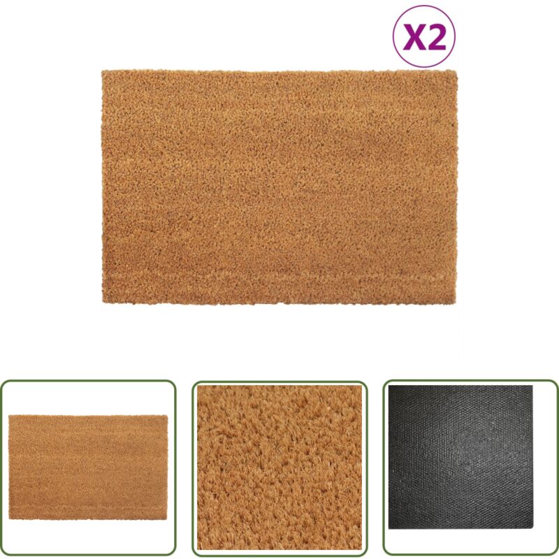 The Living Store - Tapis de porte 2 pcs naturel 40x60 cm fibre de coco touffeté - Tapis D'entrée - Paillasson Coco - Tapis Exterieur - Tapis