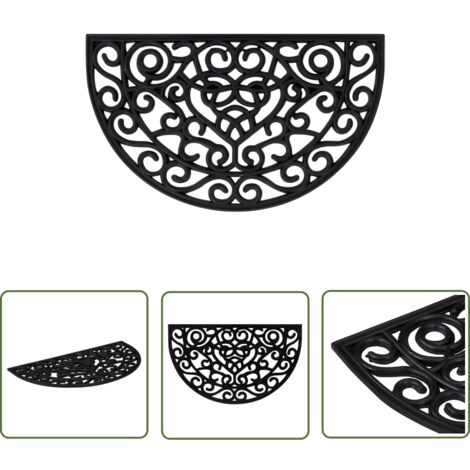 The Living Store Tapis de porte demi-rond 45x75 cm caoutchouc - Paillasson - Tapis D'entrée - Antidérapant - Caoutchouc - Extérieur