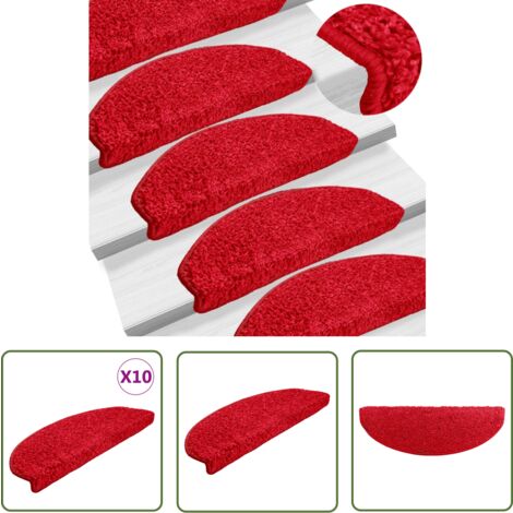 The Living Store Tapis d'escalier 10 pcs 65x21x4 cm Rouge - Tapis D'escalier - Tapis Marche - Protection Escalier - Moquette Escalier - Tapis Décoratif