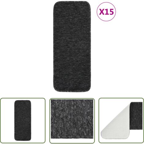 The Living Store Tapis d'escalier 15 pcs 60x25 cm Anthracite Rectangulaire - Tapets D'escaliers - Tapis Marche - Protection Escalier - Décoration Escalier - Antideslizant