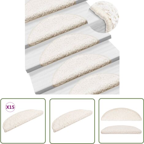 The Living Store Tapis d'escalier 15 pcs blanc 56x17x3 cm - Tapis D'escalier - Protection Escalier - Tapis Marche - Tapis Antidérapant - Tapis Lavable