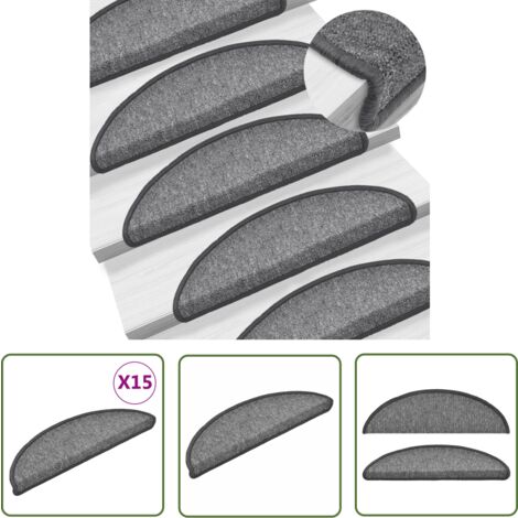 The Living Store Tapis d'escalier 15 pcs Gris foncé 56x17x3 cm - Tapis D'escalier - Tapis Marche Escalier - Protection Escalier - Antidérapant - Lavable