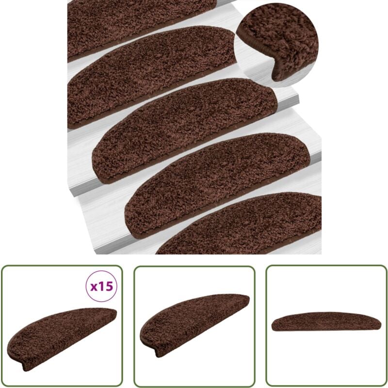 The Living Store - Tapis d'escalier 15 pcs marron 65x21x4 cm - Tapis D'escalier - Protection Escalier - Tapis Marche - Tapis Antidérapant - Tapis