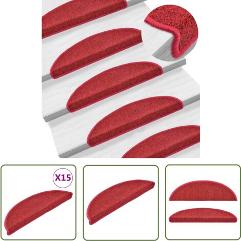 The Living Store Tapis d'escalier 15 pcs Rouge bordeaux 56 x 17 x 3 cm - Tapis D'escalier - Protection Escalier - Tapis Marche - Tapis Rouge - Tapis Antidérapant