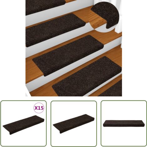 The Living Store Tapis d'escalier 15 pcs Tissu aiguilleté 65x21x4 cm Marron - Tapis D'escalier - Tapis Marche - Décoration Escalier - Antidérapant - Isolant Phonique