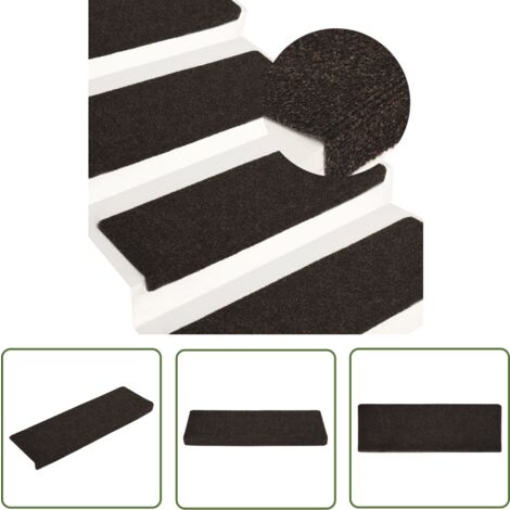 The Living Store Tapis d'escalier 15 pcs Tissu aiguilleté 65x21x4cm Marron foncé - Tapis D'escalier - Tapis Marche - Décoration Escalier - Protection Glisse - Tapis Antidérapant