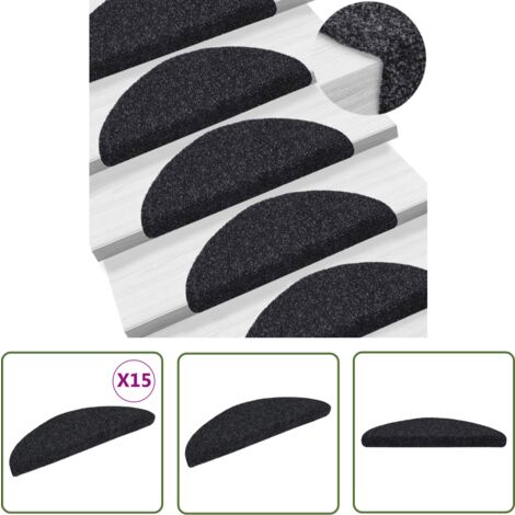 The Living Store Tapis d'escalier auto-adhésif Poinçon aiguilleté 15 pcs Noir - Tapis D'escalier - Tapis Marche - Antidérapant - Tapisserie Murale - Protection Escalier