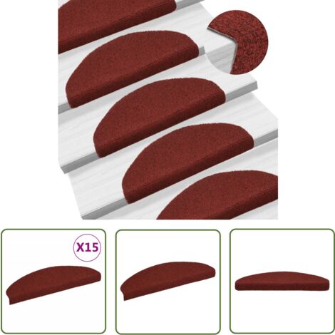 The Living Store Tapis d'escalier auto-adhésif Poinçon aiguilleté 15 pcs Rouge - Tapis D'escalier - Tapis Marche - Protection Escalier - Antidérapant - Lavable