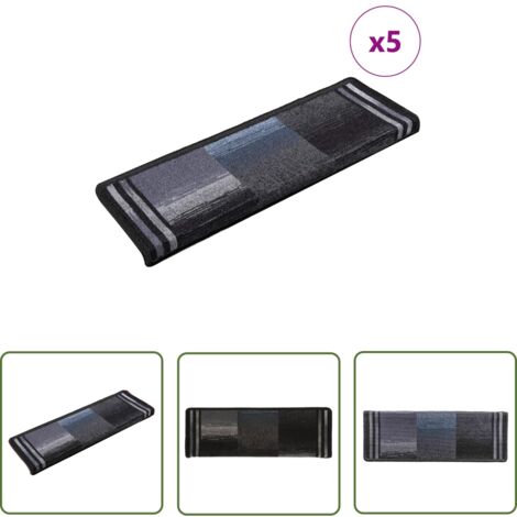 The Living Store Tapis d'escalier autoadhésifs 5 pcs 65x21x4 cm Noir et gris - Tapis D'escalier - Tapis Marche - Protection Escalier - Moquette Escalier - Tapis Antidérapant