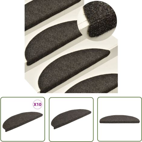 The Living Store Tapis d'escalier autocollants 10 pcs anthracite 65x21x4 cm - Tapis D'escalier - Tapis Marche - Antidérapant - Lavable - Anthracite