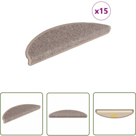 The Living Store Tapis d'escalier autocollants 15 pcs 56x17x3 cm Beige foncé - Tapis D'escalier - Tapis Marche - Antidérapant - Protection Escalier - Décoration Escalier