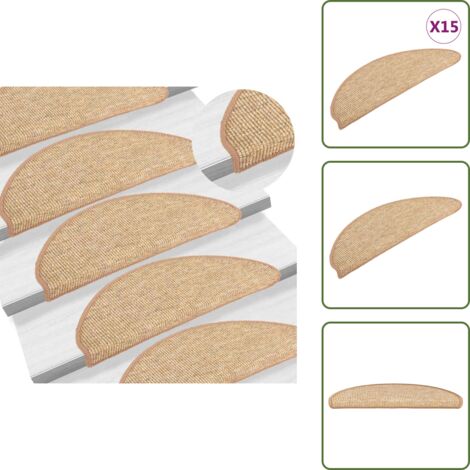 The Living Store Tapis d'escalier autocollants 15 pcs 56x17x3 cm Marron clair - Tapis D'escalier - Tapis Marche - Antidérapant - Protection Escalier - Décoration Escalier