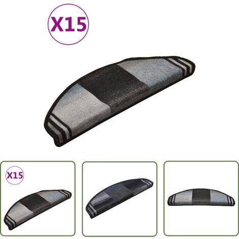 The Living Store Tapis d'escalier autocollants 15 pcs Noir et gris 65x21x4 cm - Tapis D'escalier - Tapis Marche - Antidérapant - Lavable - Protection Escalier