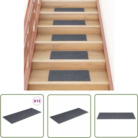 The Living Store Tapis d'escalier autocollants Rectangulaire 15 pcs 60x25 cm - Tapis D'escalier - Tapis Autocollant - Protection Escalier - Antidérapant - Tapis Marche