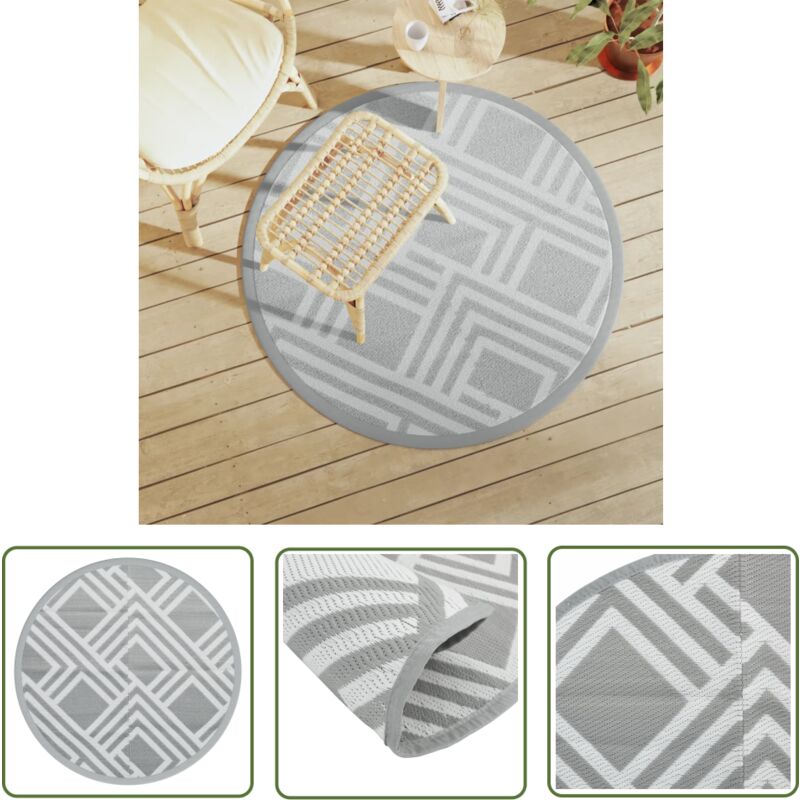 The Living Store - Tapis d'extérieur arakil gris Ø120 cm pp - Tapis Exterieur - Tapis De Jardin - Tapis Rond - Tapis Design - Tapis Durable