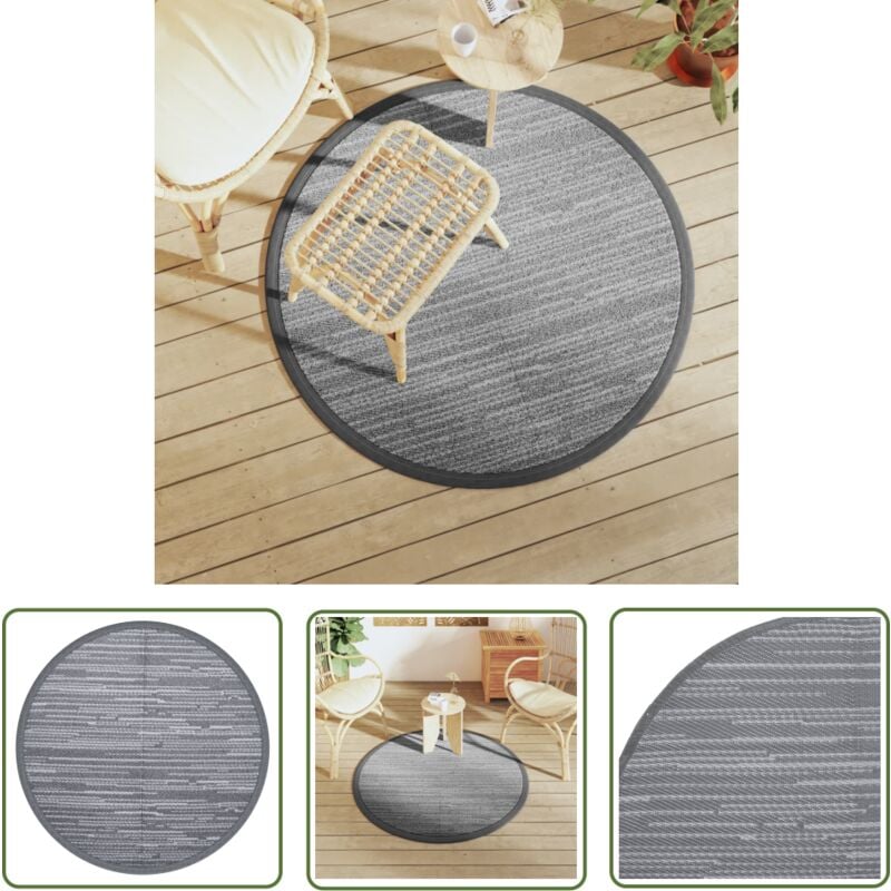The Living Store - Tapis d'extérieur arakil gris Ø120 cm pp - Tapis Exterieur - Tapis De Jardin - Tapis Rond - Tapis Design - Tapis Durable