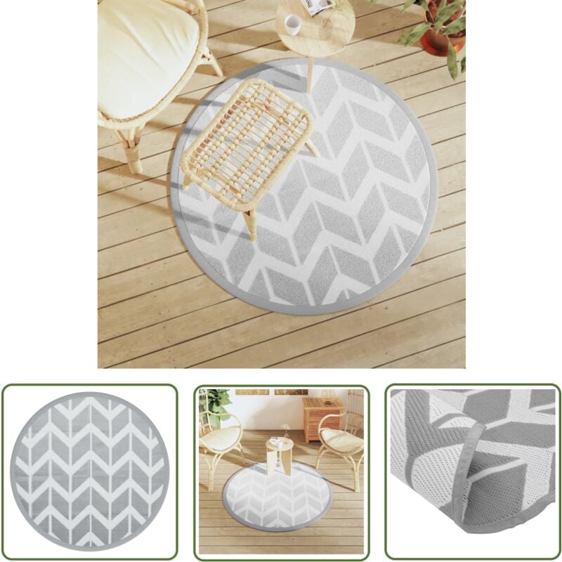 The Living Store - Tapis d'extérieur arakil gris Ø120 cm pp - Tapis Exterieur - Tapis De Jardin - Tapis Rond - Tapis Design - Tapis Durable