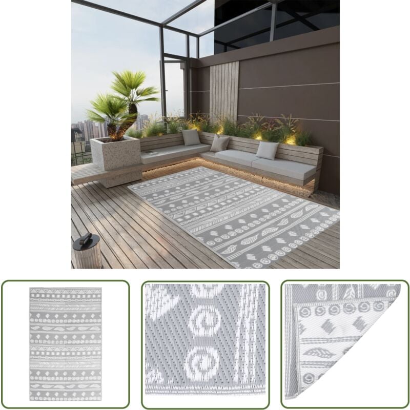 The Living Store - Tapis d'extérieur arakil Gris 120x180 cm pp - Tapis Exterieur - Tapis De Terrasse - Tapis De Balcon - Tapis Design - Tapis Gris