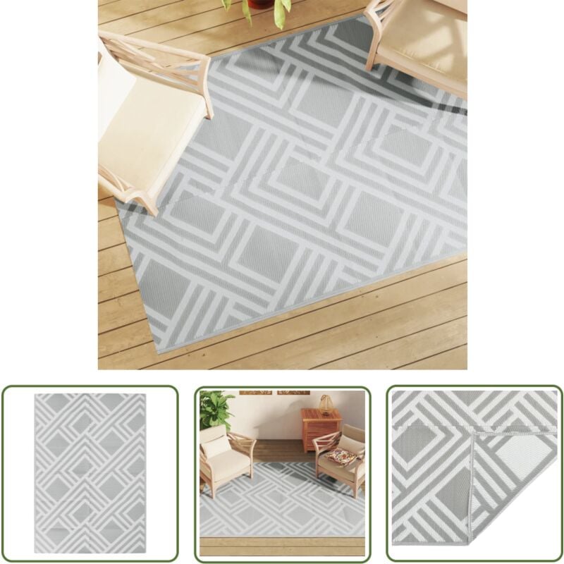 Tapis d'extérieur arakil gris 140 x 200 cm pp - Tapis Exterieur - Tapis De Jardin - Tapis Design - Tapis Reversible - Tapis Resistant Uv - The Living