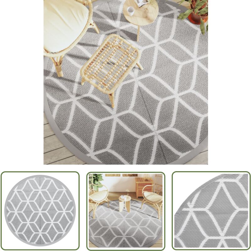 The Living Store - Tapis d'extérieur arakil gris Ø200 cm pp - Tapis Exterieur - Tapis De Jardin - Tapis Rond - Tapis Design - Tapis Durable