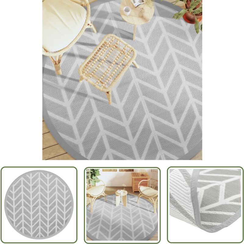 The Living Store - Tapis d'extérieur arakil gris Ø200 cm pp - Tapis Exterieur - Tapis De Jardin - Tapis Rond - Tapis Design - Tapis Durable