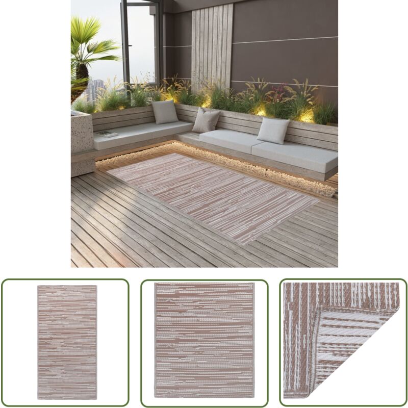The Living Store - Tapis d'extérieur arakil Taupe 140x200 cm pp - Tapis D'extérieur - Tapis De Terrasse - Tapis De Balcon - Tapis Design - Motif