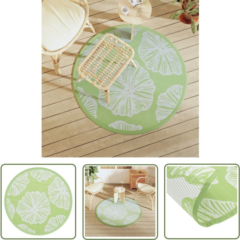 The Living Store - Tapis d'extérieur arakil vert Ø120 cm pp - Tapis Exterieur - Tapis De Jardin - Tapis Rond - Tapis Design - Tapis Durable