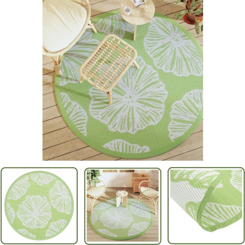 The Living Store - Tapis d'extérieur arakil vert Ø160 cm pp - Tapis Exterieur - Tapis De Jardin - Tapis Rond - Tapis Vert - Décoration Exterieure