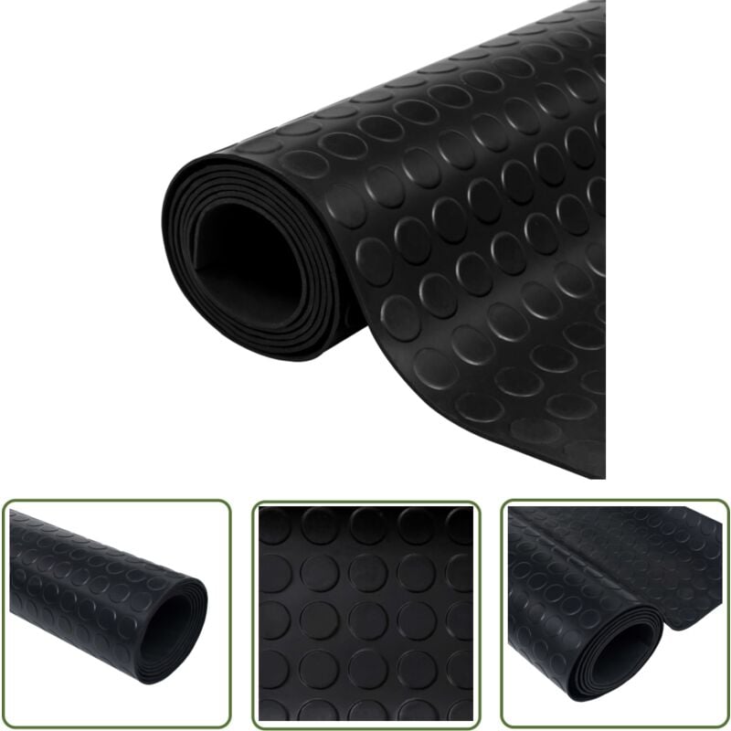 The Living Store Tapis en caoutchouc antidérapant avec points 2 x 1 m - Tapis Caoutchouc - Tapis Antidérapant - Tapis Noir - Tapis Intérieur - Tapis