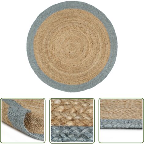 The Living Store Tapis fait à la main Jute avec bord vert olive 210 cm - Tapis En Jute - Tapis Rond - Tapis Artisanal - Tapis Naturel - Décoration Intérieure