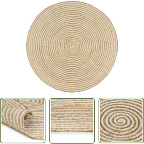 The Living Store Tapis fait à la main Jute avec design de spirale Blanc 150 cm - Tapis De Jute - Tapis Artisanal - Tapis Naturel - Tapis Blanc - Tapis Rond