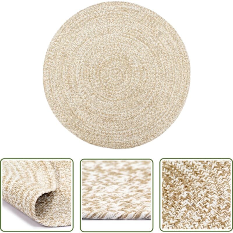 The Living Store - Tapis fait à la main Jute Blanc et marron 210 cm - Tapis En Jute - Tapis Naturel - Tapis Artisanal - Tapis Rond - Décoration