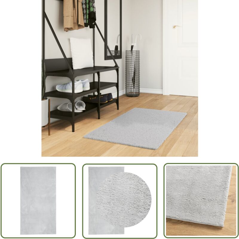 The Living Store - Tapis huarte à poils courts doux et lavable gris 60x110 cm - Tapissalon - Tapis Chambre - Tapis Décoratif - Tapis Pelouse - Tapis