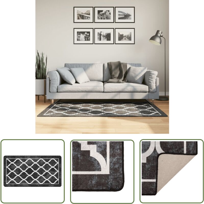 The Living Store - Tapis lavable noir et blanc 80x150 cm antidérapant - Tapis Design - Tapis Intérieur - Tapis Salon - Tapis Chambre - Tapis