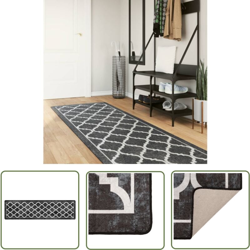 The Living Store - Tapis lavable noir et blanc 80x300 cm antidérapant - Tapis Salon - Tapis Entrée - Tapis Couloir - Tapis Antidérapant - Tapis
