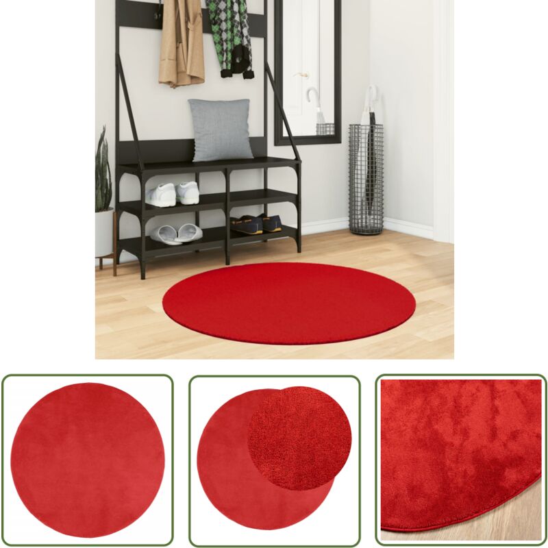 Tapis oviedo à poils courts rouge ø 100 cm - Tappeto Design - Tapis Intérieur - Tapis Salon - Tapis Chambre - Tapis Rond - The Living Store