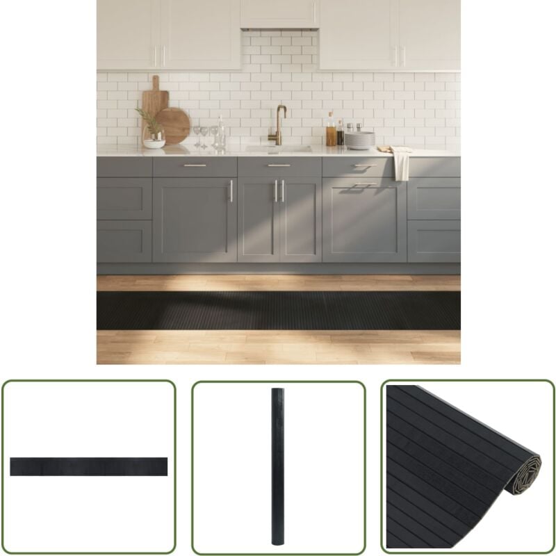 Tapis rectangulaire noir 60x500 cm bambou - Tapis Bambou - Tapis Design - Tapis Intérieur - Tapis Salon - Tapis Chambre - The Living Store