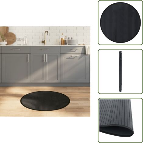 The Living Store Tapis rond noir 80 cm bambou - Tapis naturel